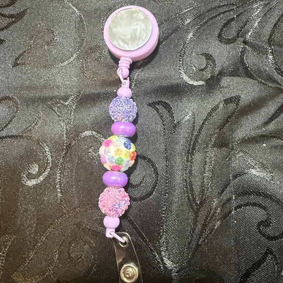 Vibrant Purple and Multicolor Beaded Badge Holder - Picture 1 of 5
